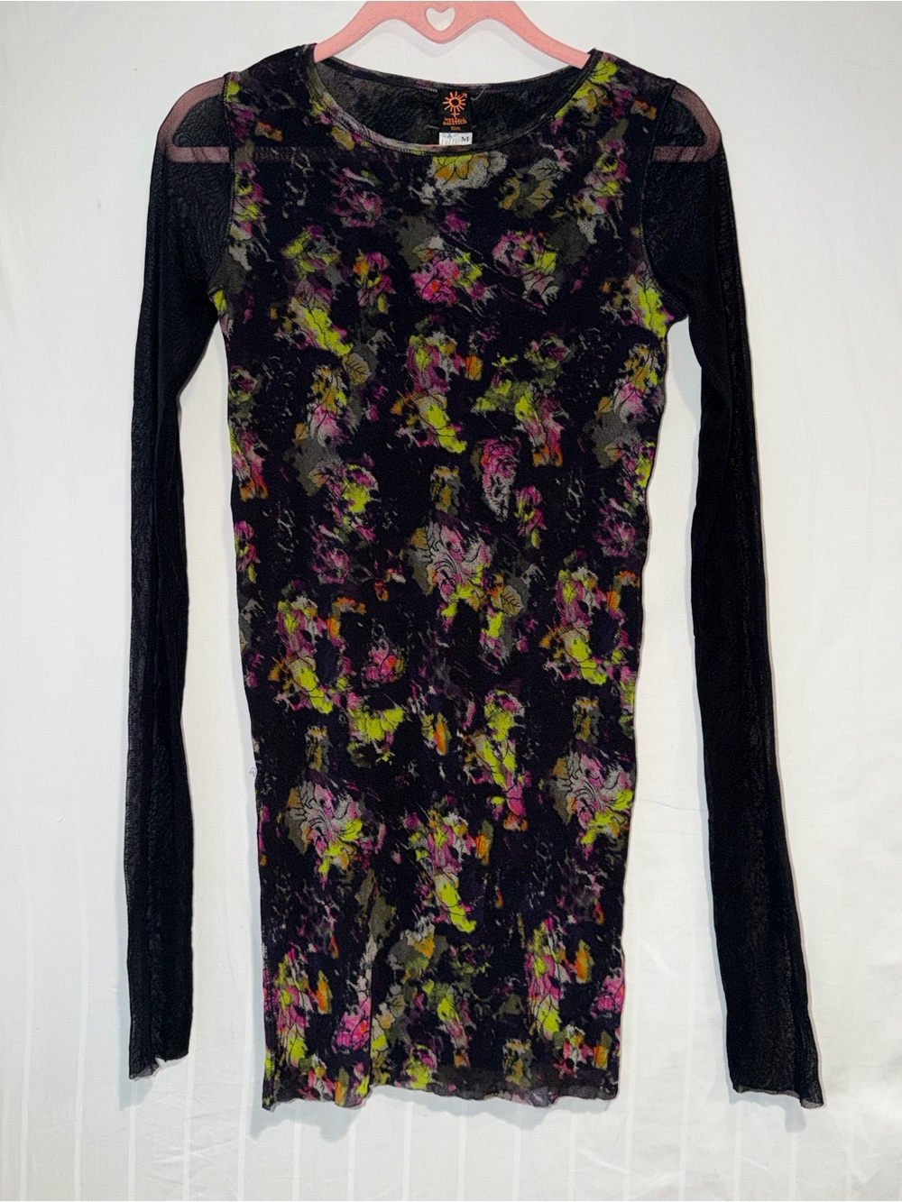 Jean Paul Gaultier Black Floral Mesh Long Sleeve Dress